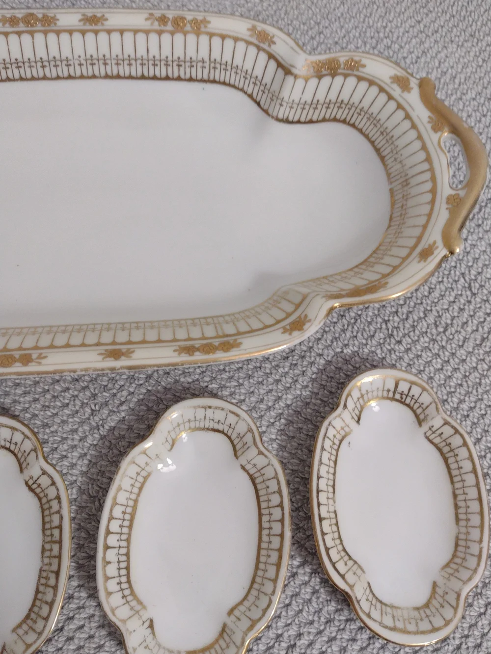 Antique Nippon Gold Porcelain Serving Platter with Matching Dishes